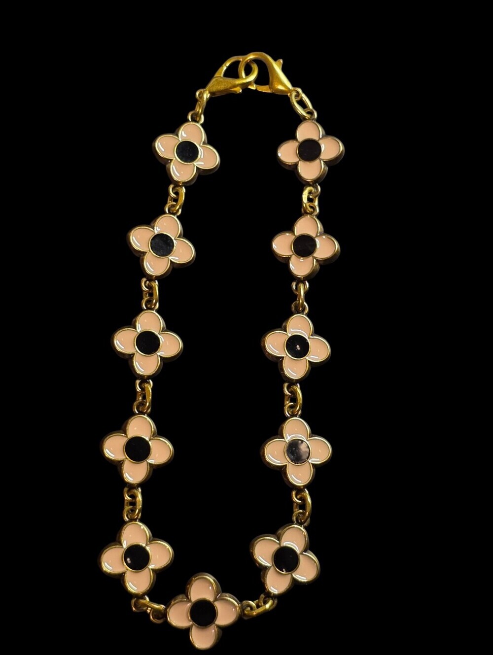 Gold-Tone Flower Link Bag Chain with Black Centers